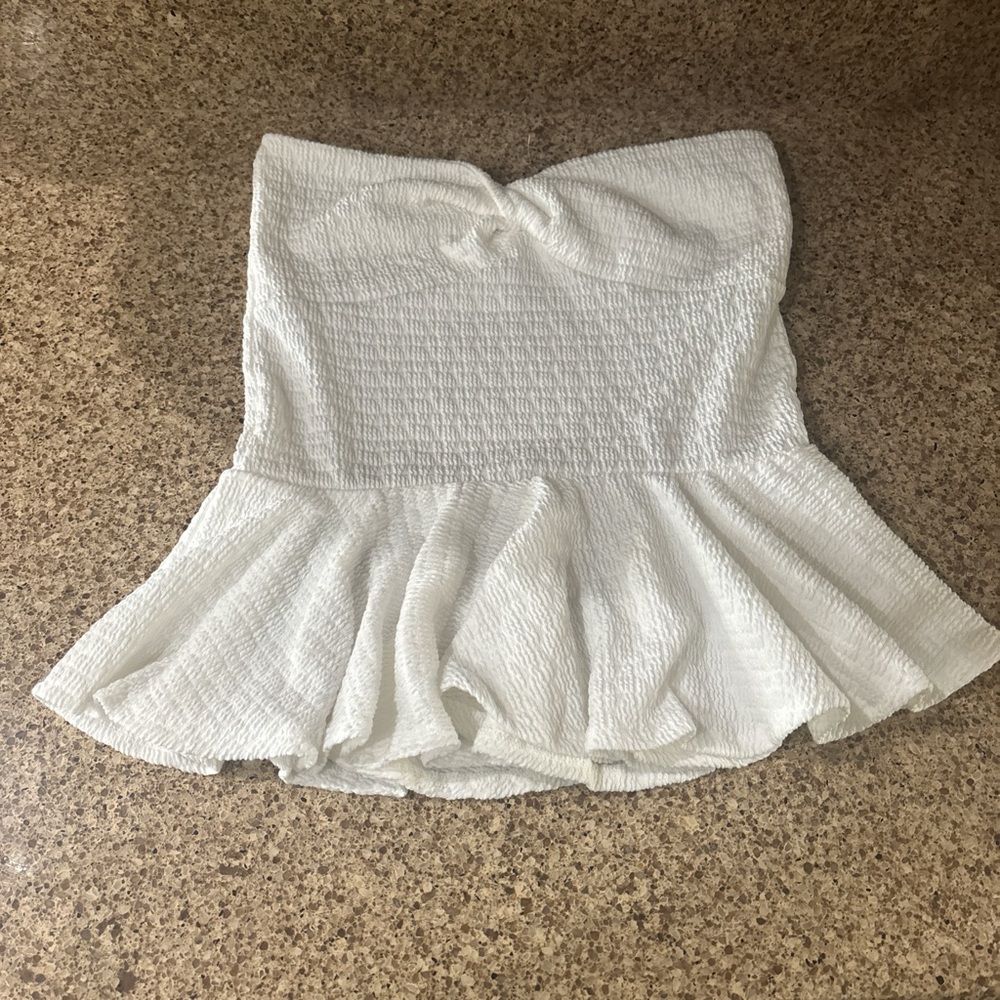 White Strapless Peplum Top